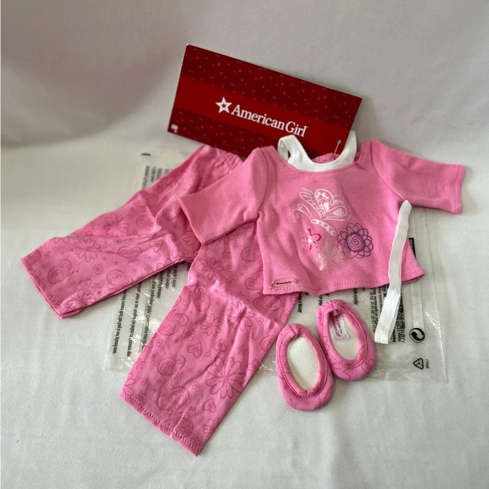 American Girl 18” Doll Pink PJ Set With Sleepers & Hair Tie NOS NIP - Picture 13 of 14